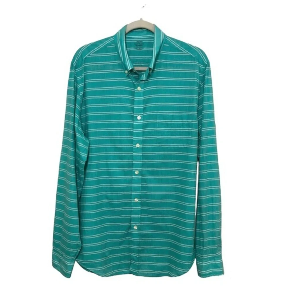 J.Crew Cotton Light‎ Weight Chambray Stripes Button Down Long Sleeve Shirt L